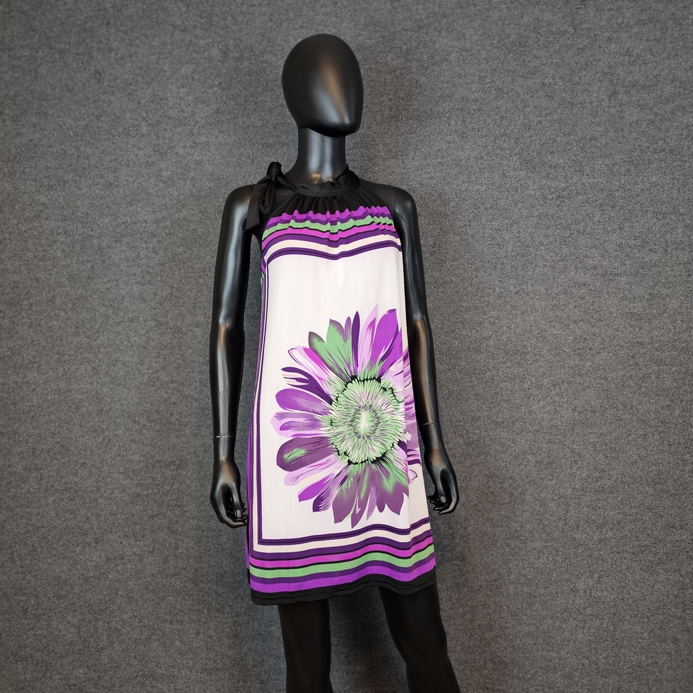"RARE FIND" Vintage Julia, Floral Halter Dress W/Vibrant Purple,‎ Green Colors